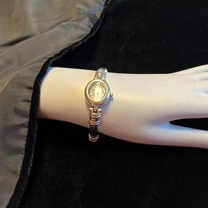 AVIVA COLLECTION Brushed Silver Link Watch with Black Face